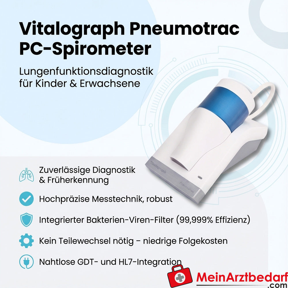 Spirometr Vitalograph Pneumotrac PC z oprogramowaniem Spirotrac 6, 50 parametrów, GDT/HL7