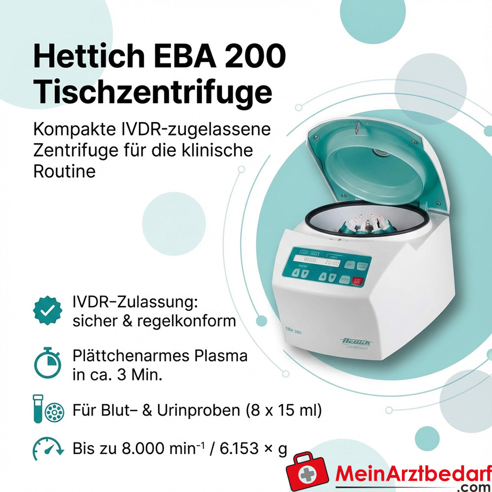 Hettich EBA 200 Tischzentrifuge IVDR‑zugelassen 8×15 ml bis 8.000 min-1