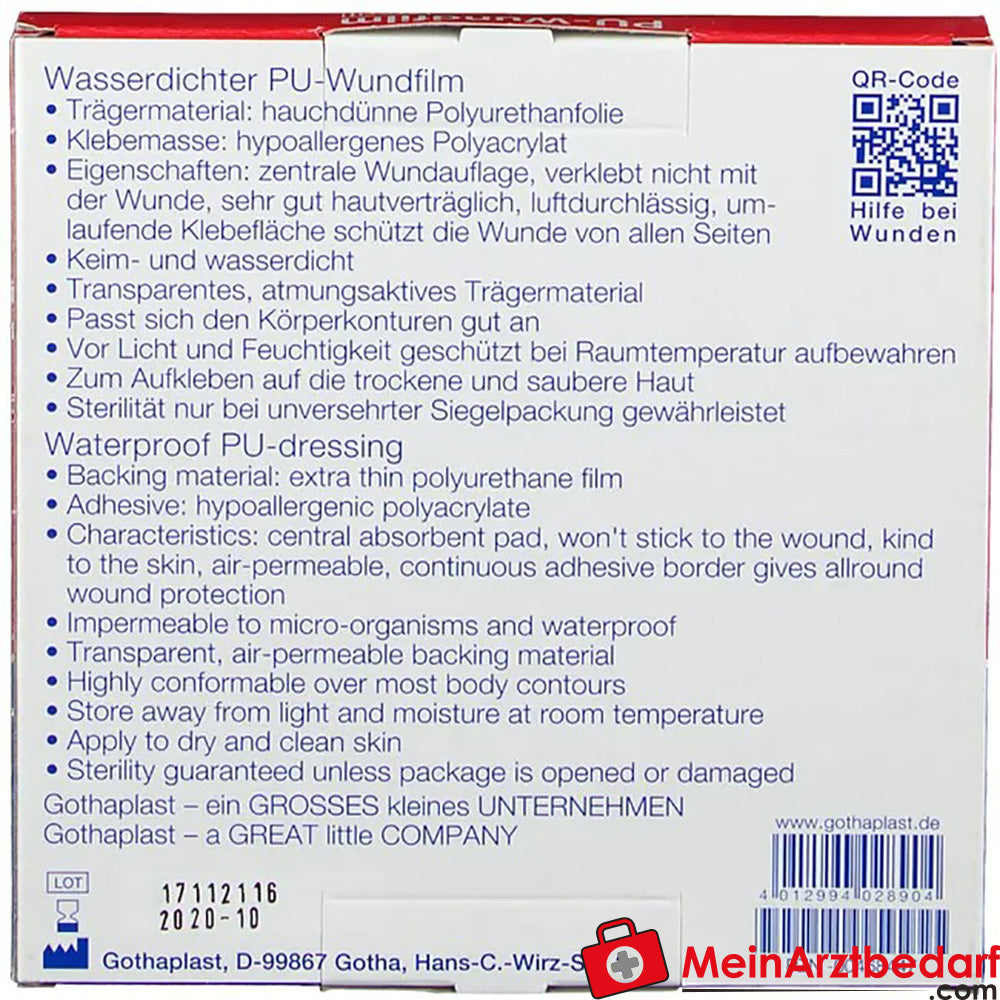 GoTa-POR® PU-Wundfilm steril 10 cm x 6 cm, 5 St..