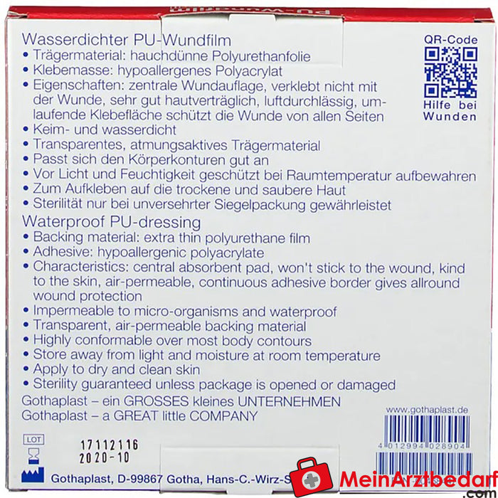 GoTa-POR® PU film para heridas estéril 10 cm x 6 cm, 5 uds.