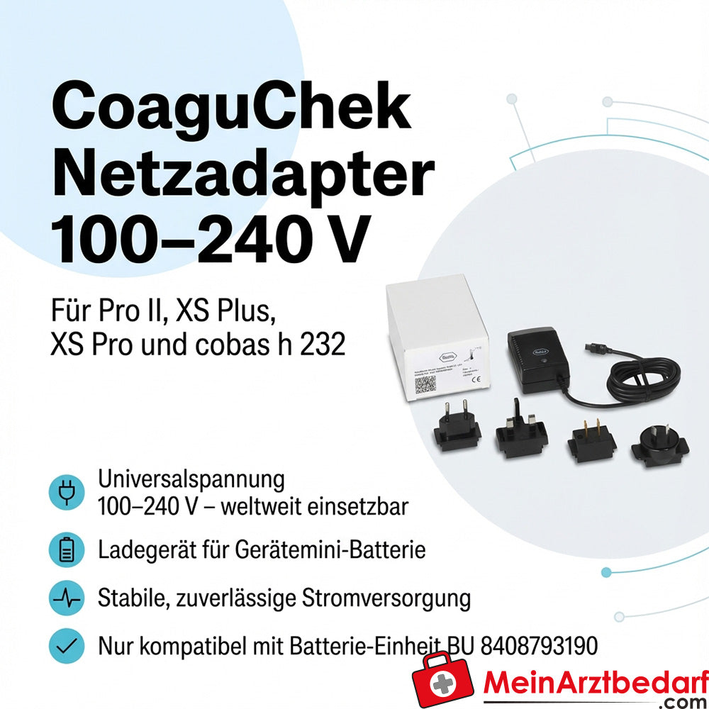 Adaptateur secteur CoaguChek 100-240 V pour Pro II, XS Plus, XS Pro et cobas h 232