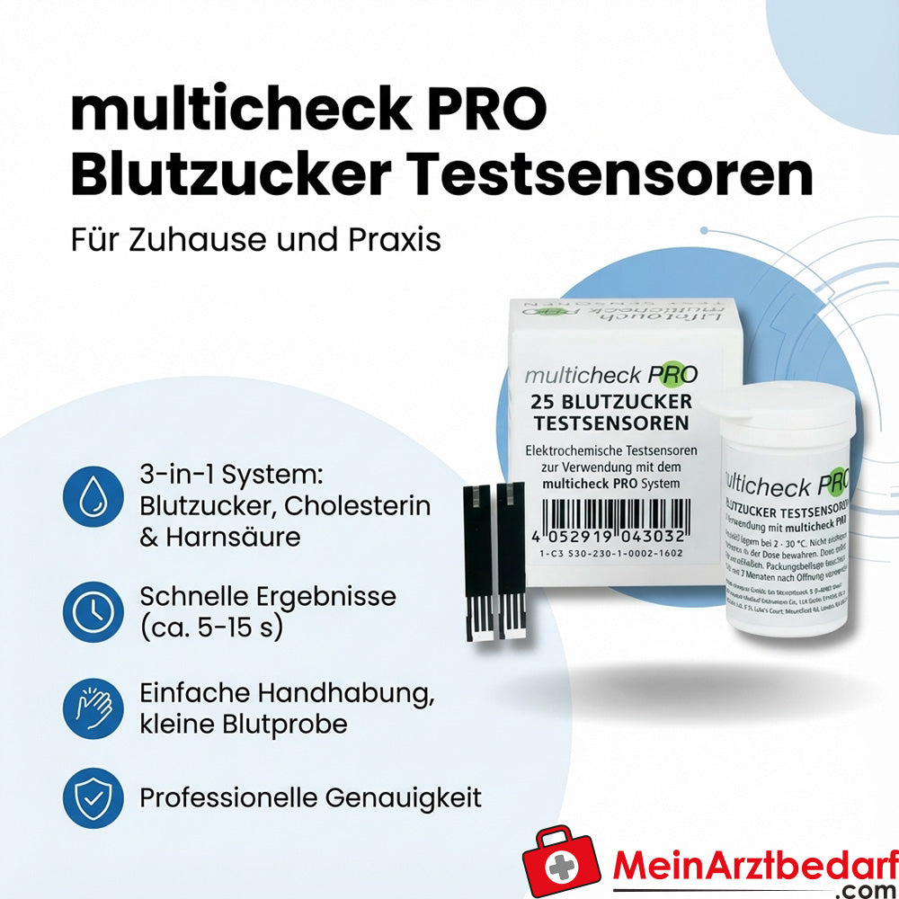 multicheck PRO Testsensoren für Blutzucker, Cholesterin & Harnsäure