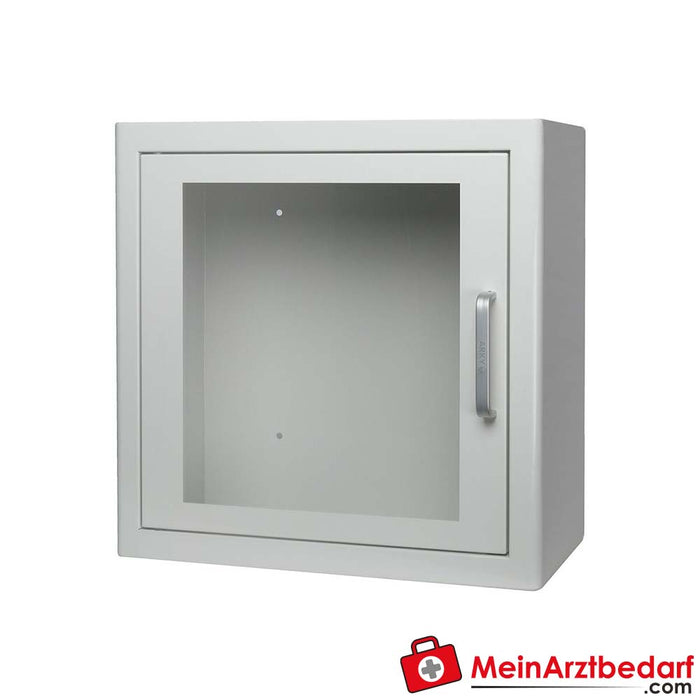 Wall cabinet for defibrillator with alarm, white for indoor use