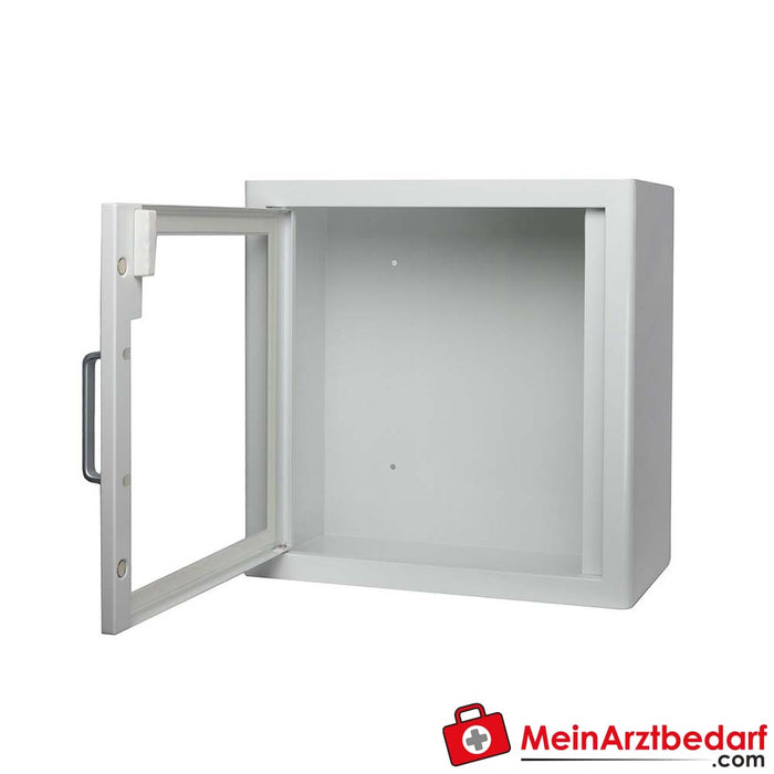 Wall cabinet for defibrillator with alarm, white for indoor use