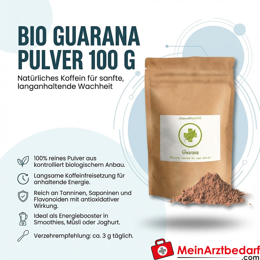 Organic guarana powder 100 g natural caffeine 3.5 g/100 g