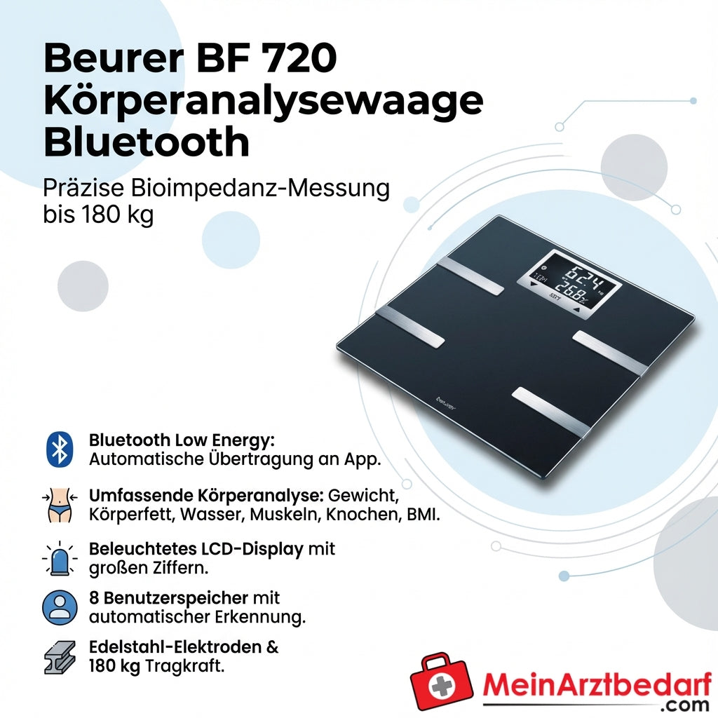 Beurer BF 720 Körperanalysewaage Bluetooth BIA 180 kg LCD 8 Nutzer
