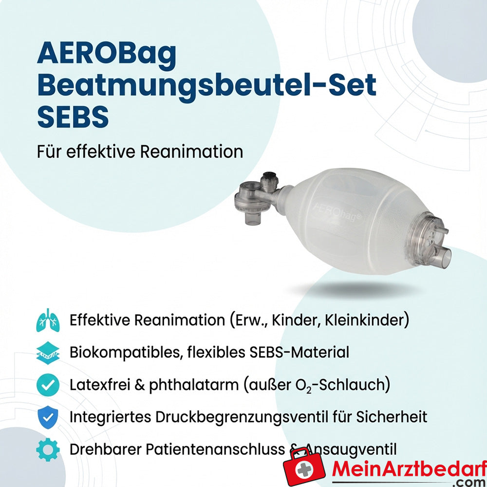 AEROBag Beatmungsbeutel-Set SEBS latexfrei für Erwachsene/Kind/Kleinkind Druckbegrenzung 60/40 cmH2O mit drehbarem Anschluss