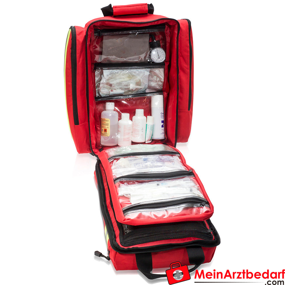 Elite Bags SUPPORTER zaino di emergenza 29 L con scomparto imbottito per DAE, idrorepellente, sistema di trasporto traspirante, rosso