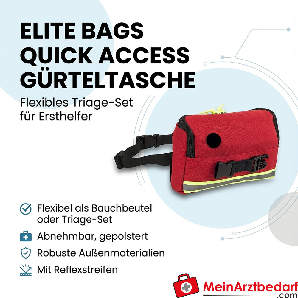 Elite Bags Quick Access Notfallrucksack rot, leichter Erste‑Hilfe-Rucksack mit Schnellzugriff, abnehmbare Gürteltasche, reflektierendes MOLLE