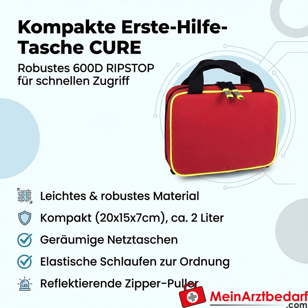 Elite Bags CURE Erste-Hilfe-Tasche aus 600D RIPSTOP, aufklappbar, 20×15×7 cm, 2 L, rot