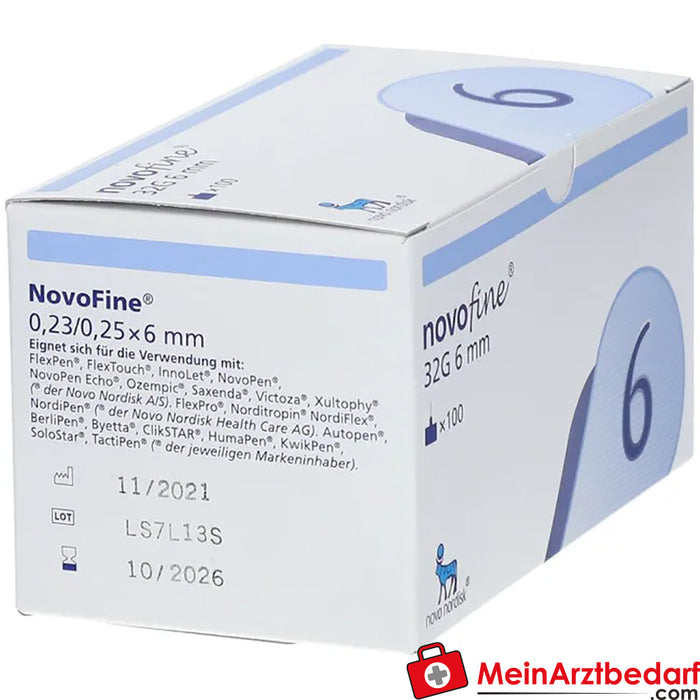 NovoFine® 6mm 32g TIP etw injectienaalden, 100 stuks.