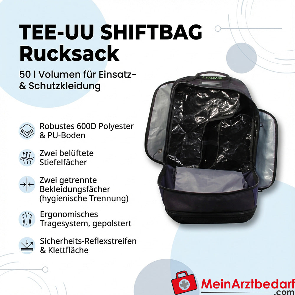 TEE-UU SHIFTBAG mochila 50 L negro/rojo con compartimentos para botas, 2 compartimentos para ropa, bandas reflectantes