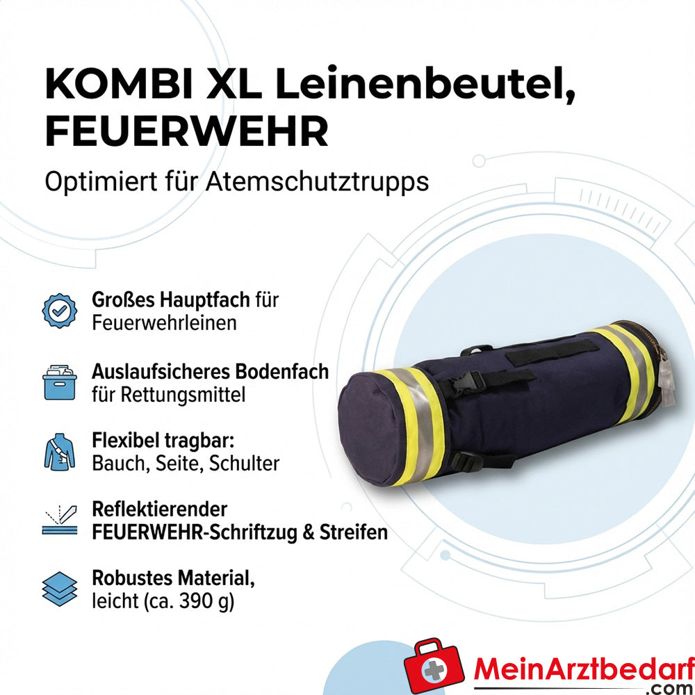 TEE-UU KOMBI XL Leinenbeutel Feuerwehr blau, 48 x 15,5 cm, reflektierend