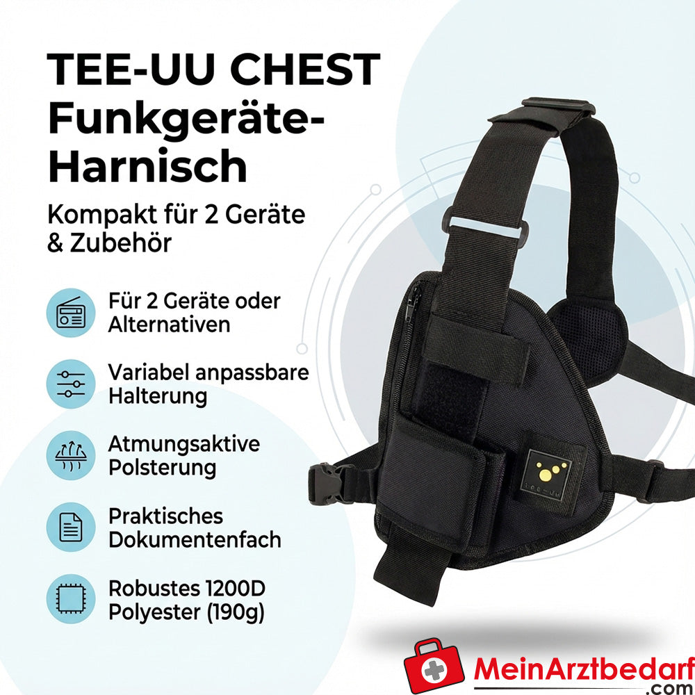 TEE-UU CHEST radioharnas zwart, 1200D polyester, ademend, voor 2 apparaten