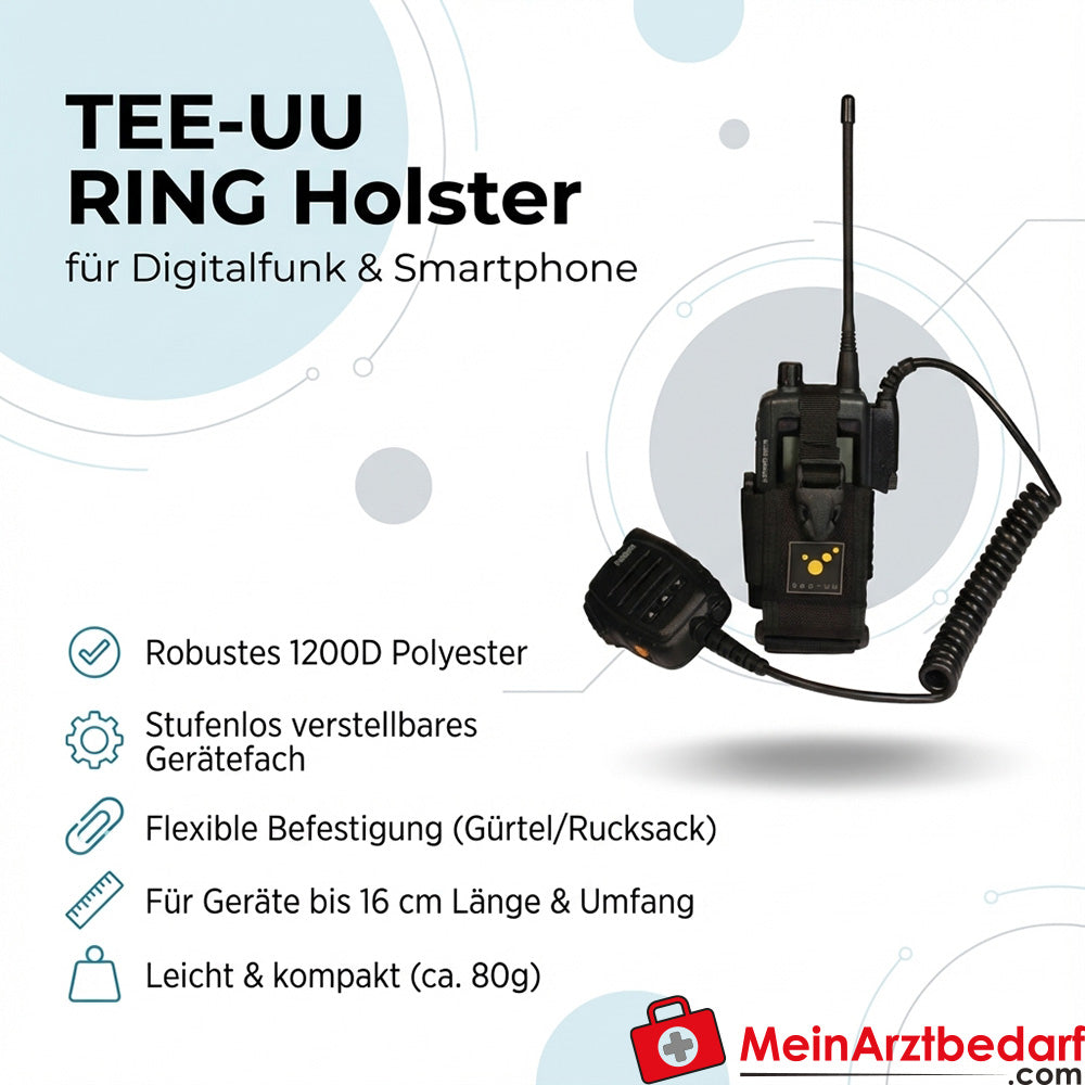 TEE-UU RING holster voor digitale radio & smartphone, verstelbaar, 1200D polyester, zwart, tot 16×16 cm