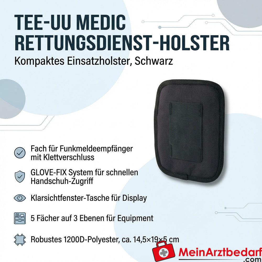 TEE-UU MEDIC reddingsdienst holster zwart, 1200D polyester, 14,5×19×5 cm - GLOVE-FIX, 5 compartimenten, transparant compartiment