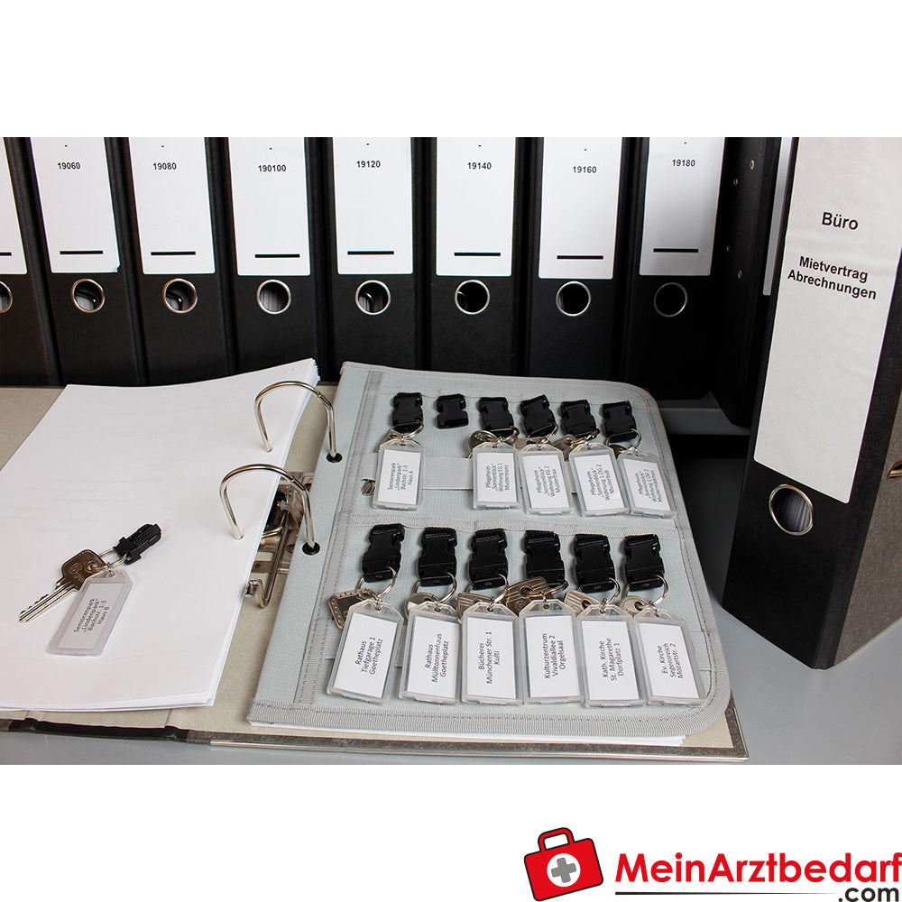 TEE-UU KEYBOARD Schlüsselboard für DIN-A4 Aktenordner, 12 Schlüssel, 600D  Polyester, Grau, 23,5x30 cm