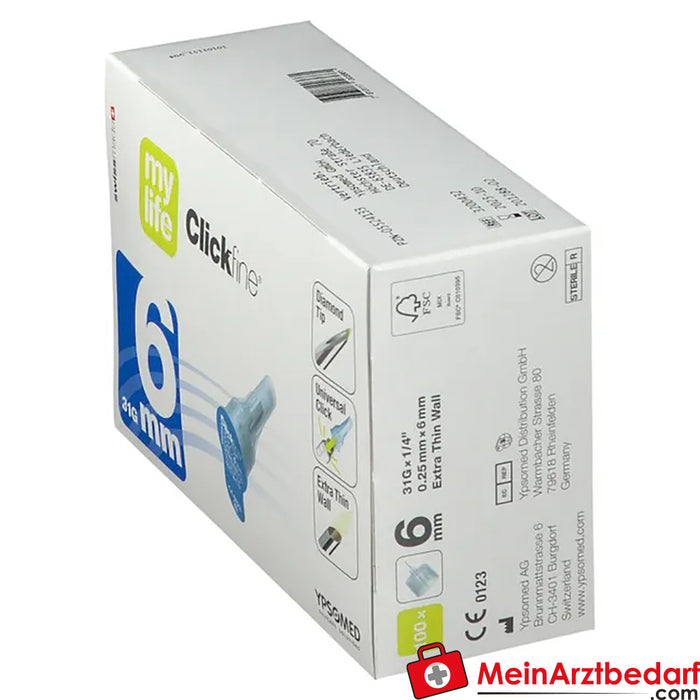 mylife Clickfine® 6 mm iğneler, 100 adet.