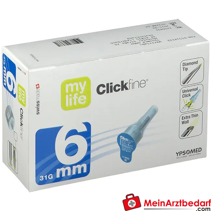 Agulhas mylife Clickfine® 6 mm, 100 unidades.