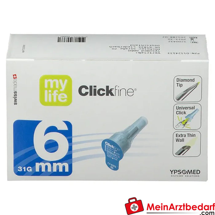 mylife Clickfine® 6 mm iğneler, 100 adet.