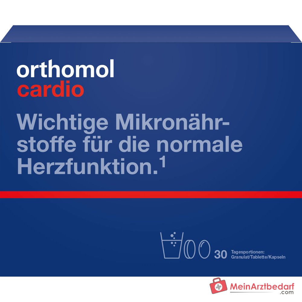 Orthomol Cardio Omega-3-Fettsäuren EPA / DHA / Vitamin B1 / Vitamin C / Vitamin E / Magnesium / Selen / Zink / Resveratrol / Kakaopolyphenole Granulat / Tablette / Kapseln Kombipackung, 30 Tagesportionen.