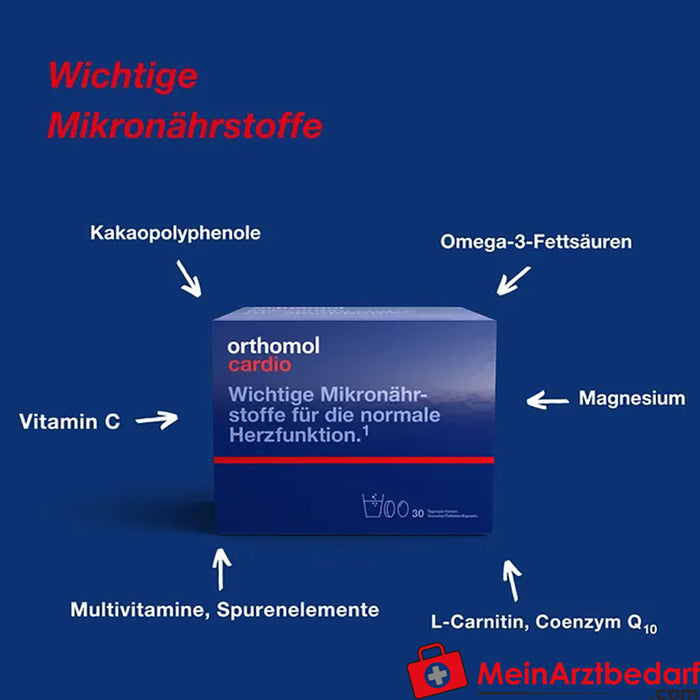 Orthomol Cardio - 支持正常心脏功能，含镁、欧米茄-3 脂肪酸和维生素 D - 颗粒/片剂/胶囊，1 个。