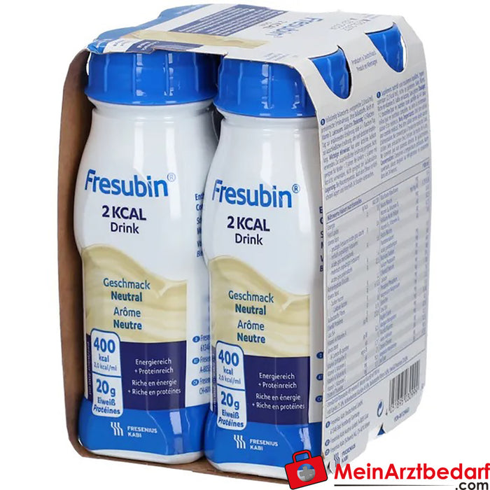 Fresubin 2 kcal cibo da bere neutro e cibo per la costruzione di edifici e cibo con vitamina D per più energia, 4 x 200ml