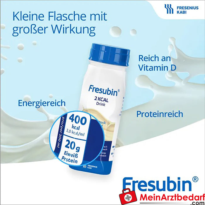 Fresubin 2 kcal cibo da bere neutro e cibo per la costruzione di edifici e cibo con vitamina D per più energia, 4 x 200ml