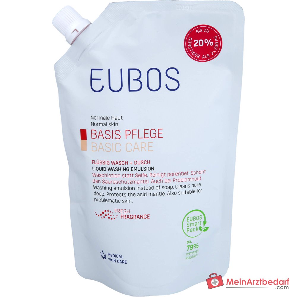 Eubos Basis Pflege Flüssig Wasch + Dusch Rot Waschlotion mit Frischeduft Nachfüllbeutel, 400 ml.
