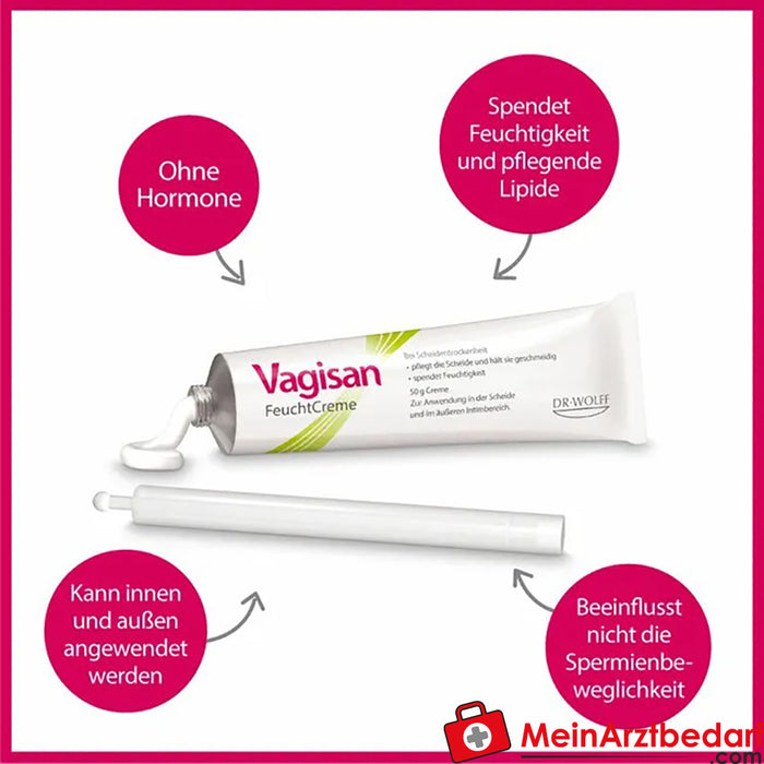 Vagisan Vochtinbrengende Crème: Hormoonvrije vaginale crème voor droge vagina - ook voor geslachtsgemeenschap, 50g