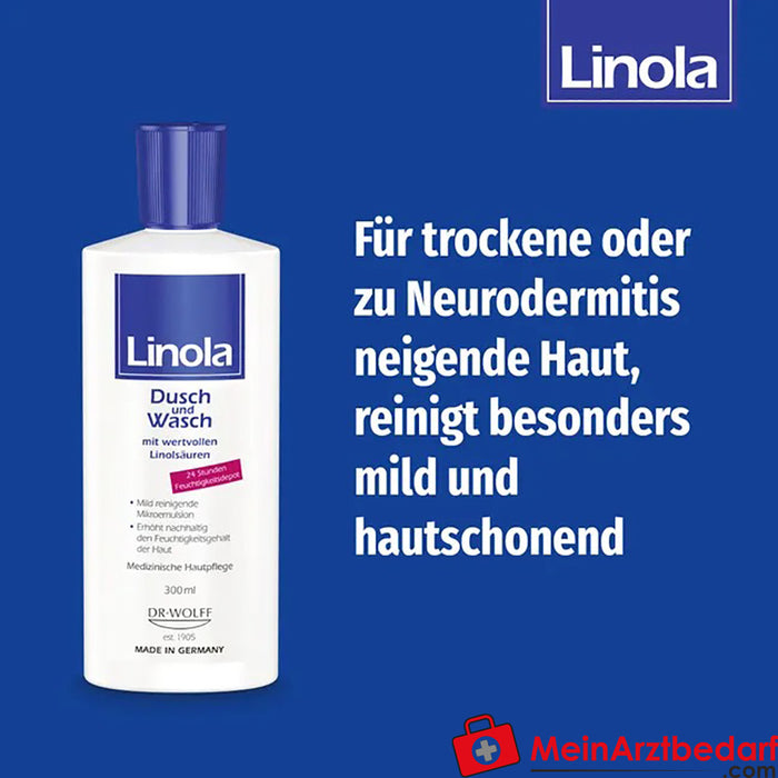 Linola Shower and Wash - Gel doccia per pelli secche o soggette a neurodermite, 300ml