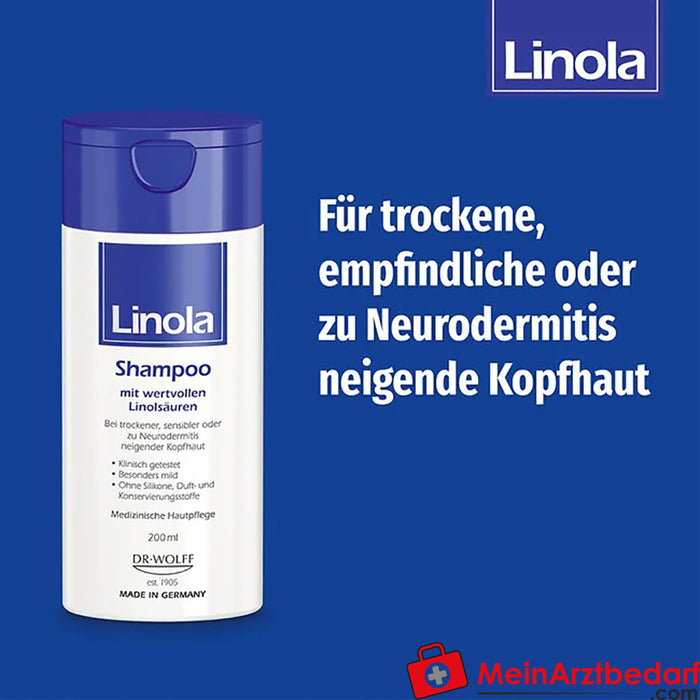 Champô Linola - cuidado do cabelo para couros cabeludos secos, sensíveis ou com tendência para a neurodermatite, 200ml