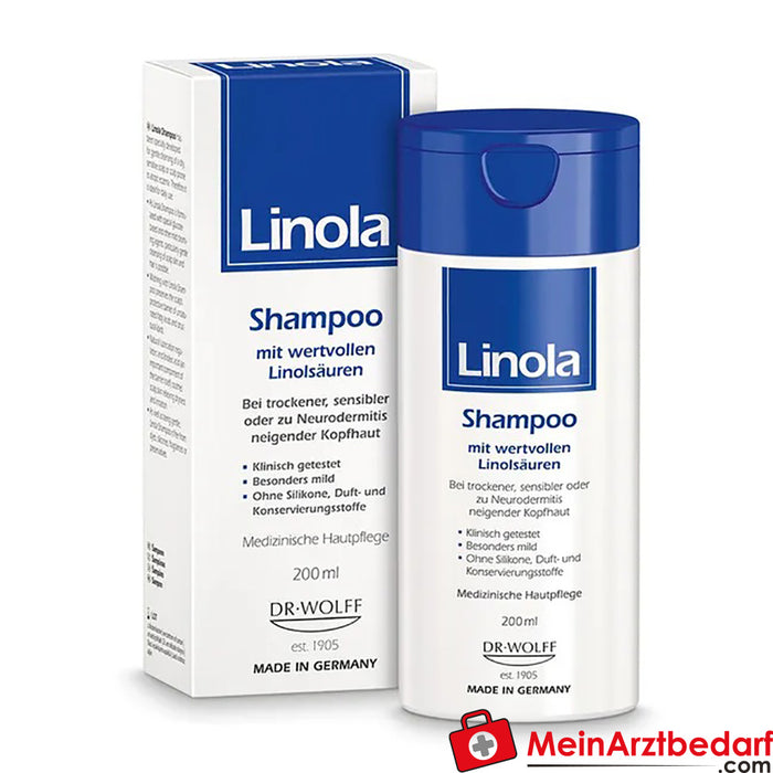 Champô Linola - cuidado do cabelo para couros cabeludos secos, sensíveis ou com tendência para a neurodermatite, 200ml