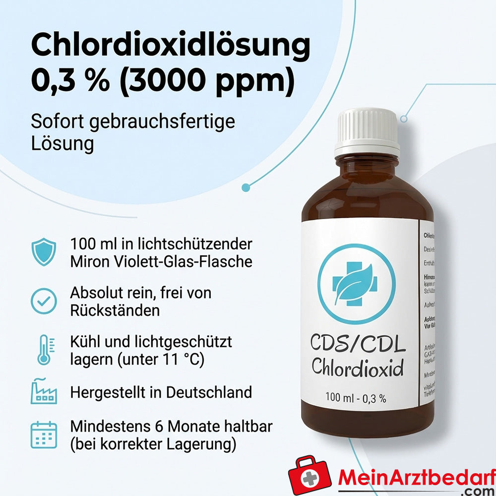 Chlorine dioxide solution CDL 0.3% (3000 ppm) 100 ml Miron violet glass dropper bottle