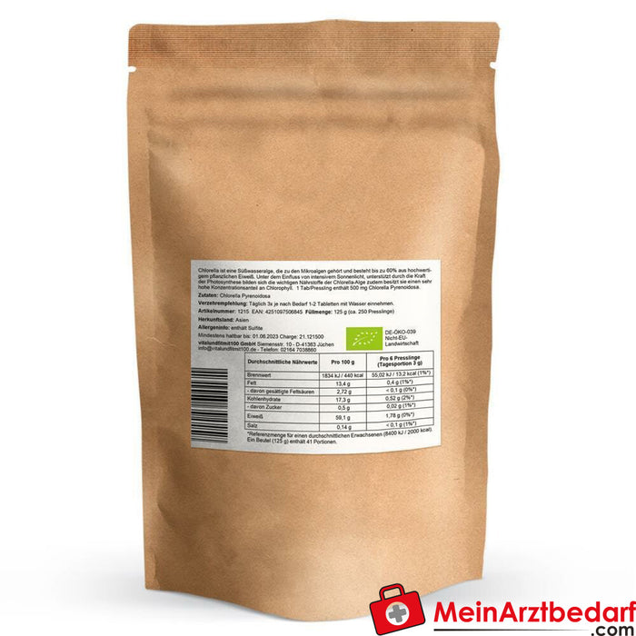 Pellets de Chlorella orgânica 125 g (aprox. 250 unidades de 500 mg cada)