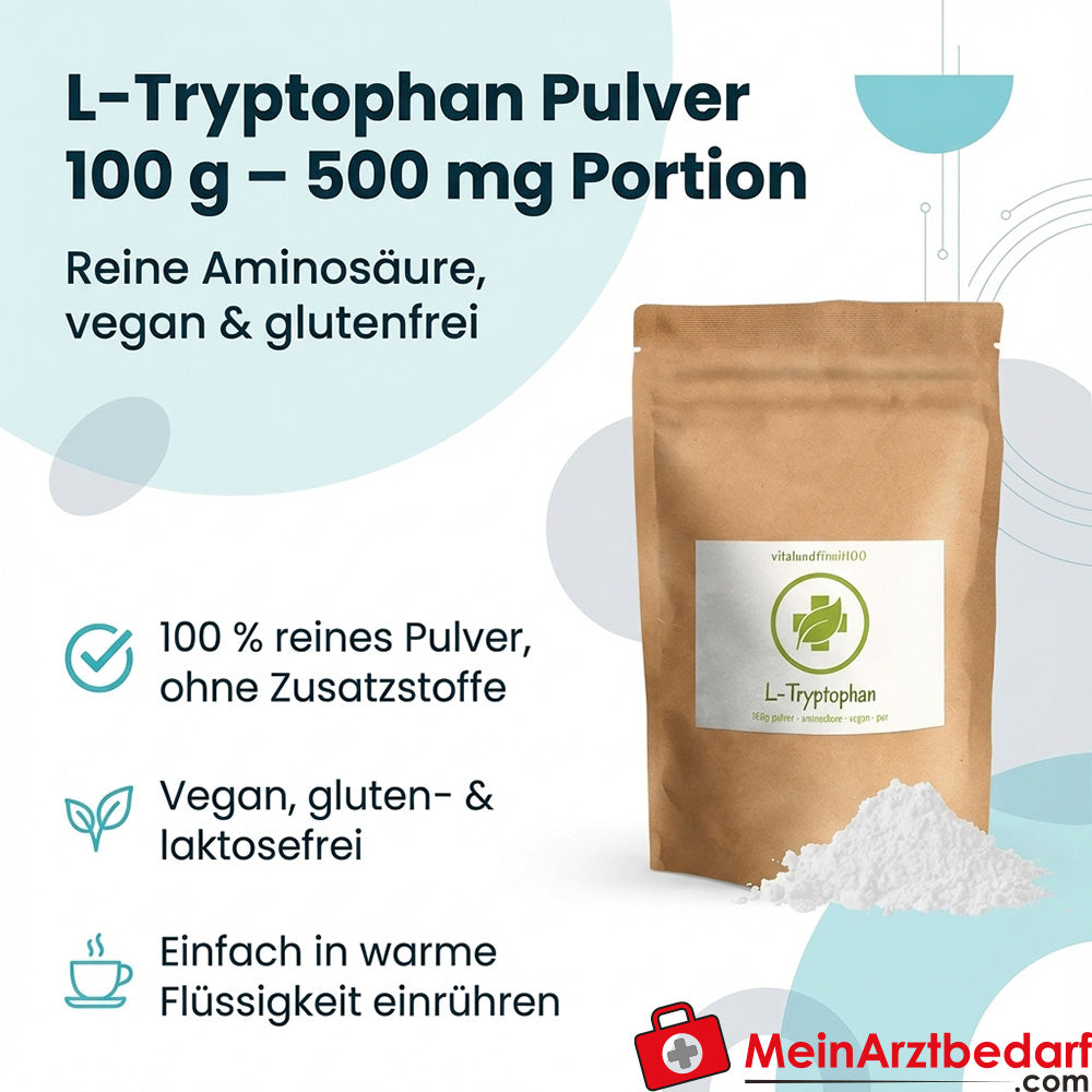 Poudre de L-tryptophane 100 g, portion de 500 mg, végétalien, sans gluten