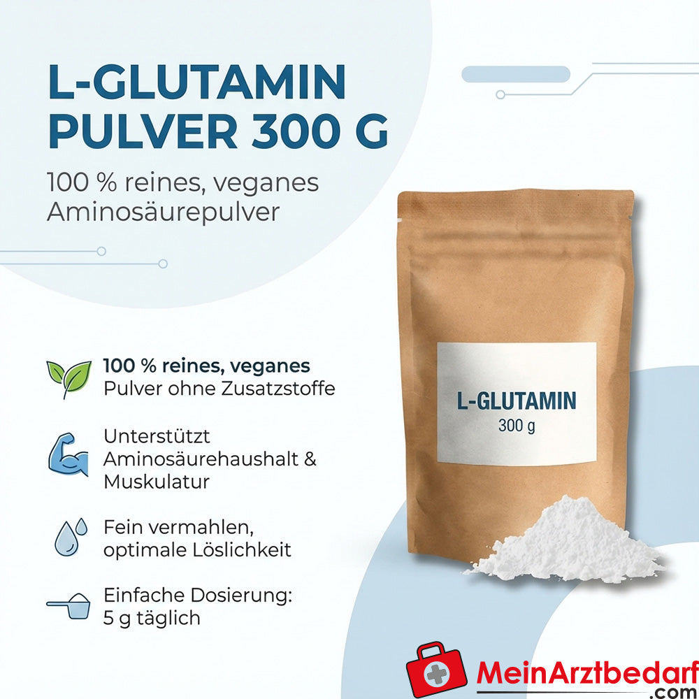 L-Glutamin Pulver 300 g 100% rein, vegan, glutenfrei, laktosefrei