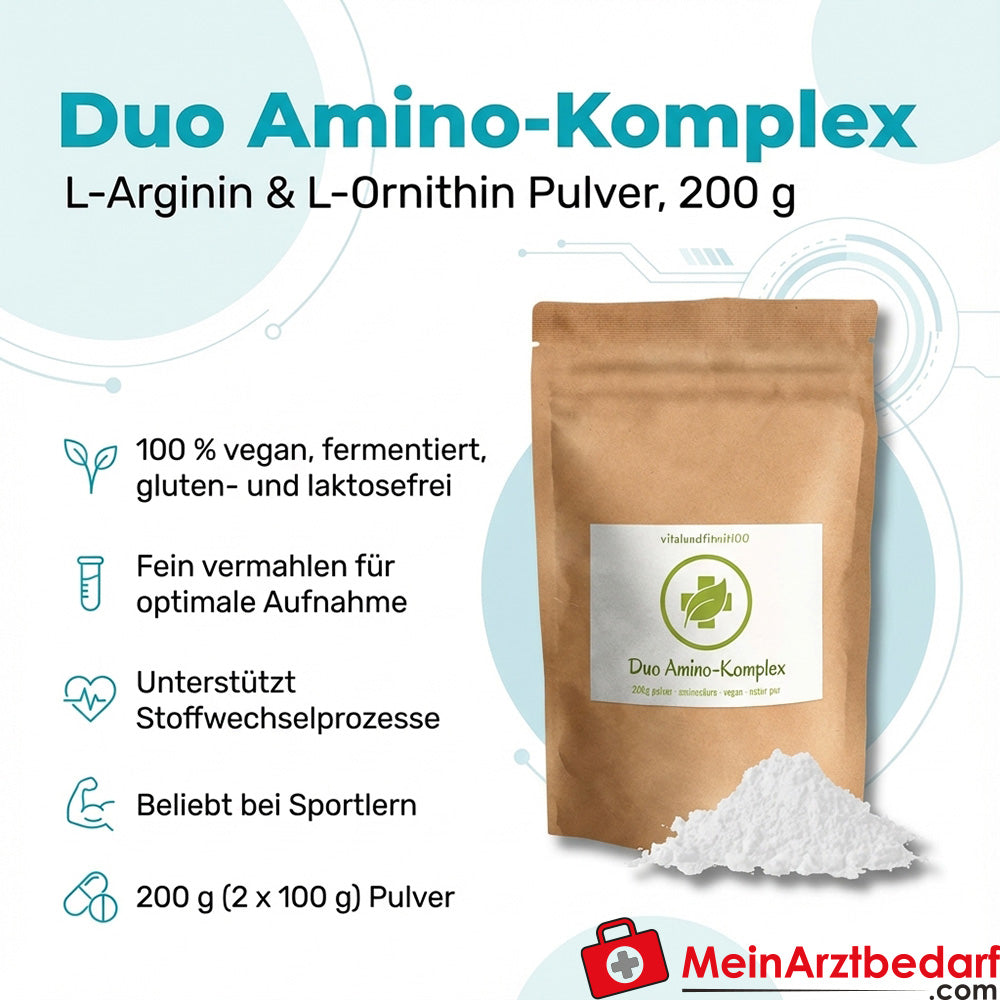 Duo Amino-Komplex L‑Arginin und L‑Ornithin Pulver 200 g vegan fer­mentiert