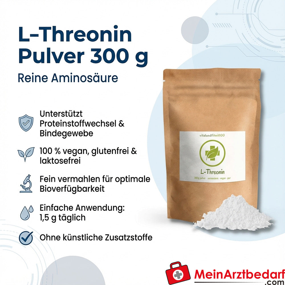 L-Threonin Pulver 300 g vegan, rein, fein vermahlen