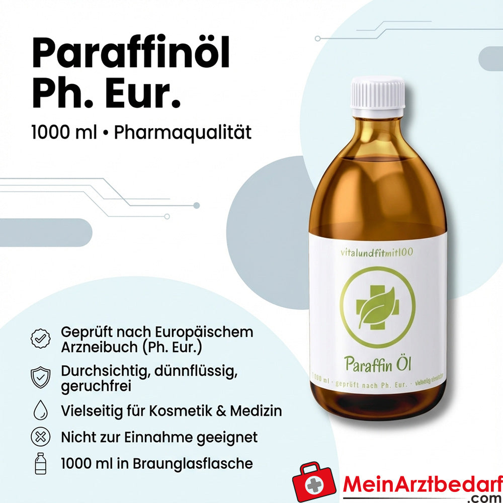Paraffineolie (Paraffinum perliquidum) Ph. Eur. Olie 1000 ml amberkleurige glazen fles