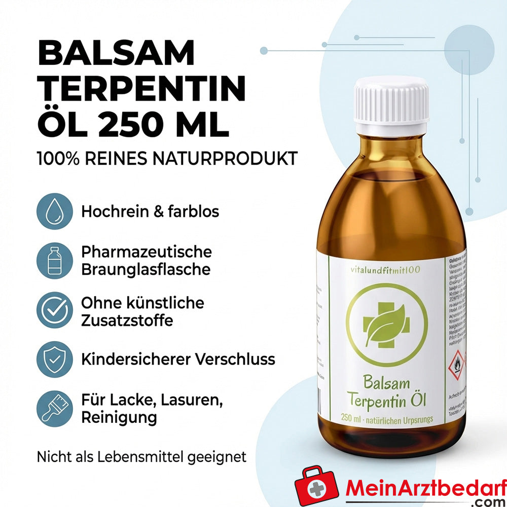 Balsamic turpentine oil (turpentine oil) 250 ml colourless oil in pharmaceutical amber glass bottle