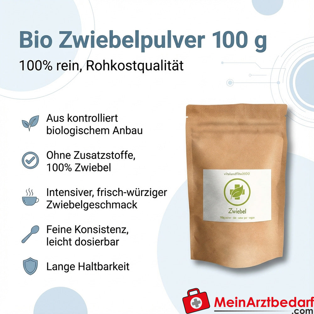 Cebolla ecológica en polvo 100 g, 100% pura, calidad de alimentos crudos, finamente molida