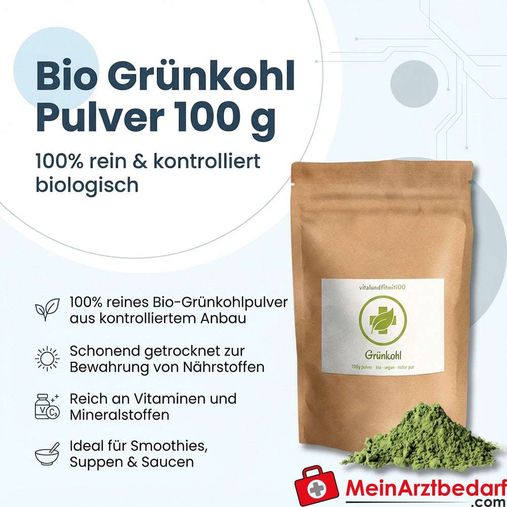 Organiczny jarmuż w proszku 100 g 100% czysty, certyfikowany organiczny, wegański