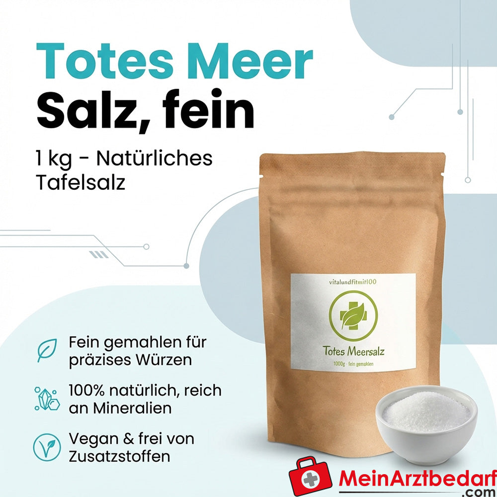 Sale del Mar Morto finemente macinato 1 kg sale da cucina naturale, ricco di minerali, senza additivi, vegano