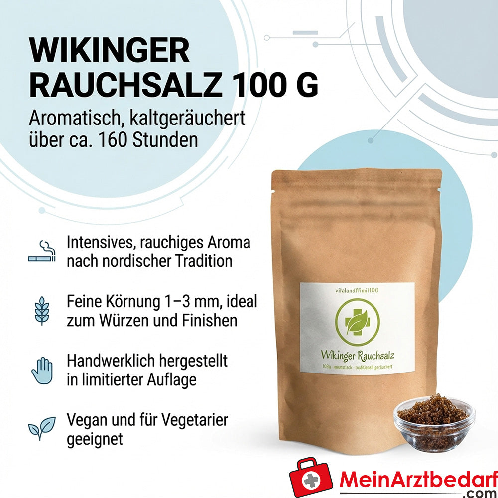 Wikinger Rauchsalz 100 g kaltgeräuchert 160 Std Körnung 1-3 mm vegan