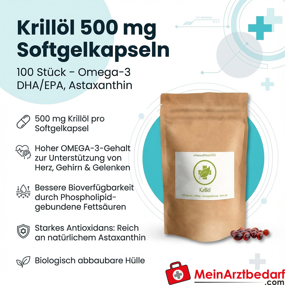 Olio di krill 500 mg capsule molli 100 capsule (omega-3 DHA/EPA, astaxantina)