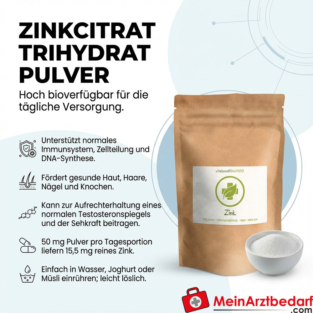 Zinkcitrat Trihydrat Pulver 100 g 31% Zink Nahrungsergänzung