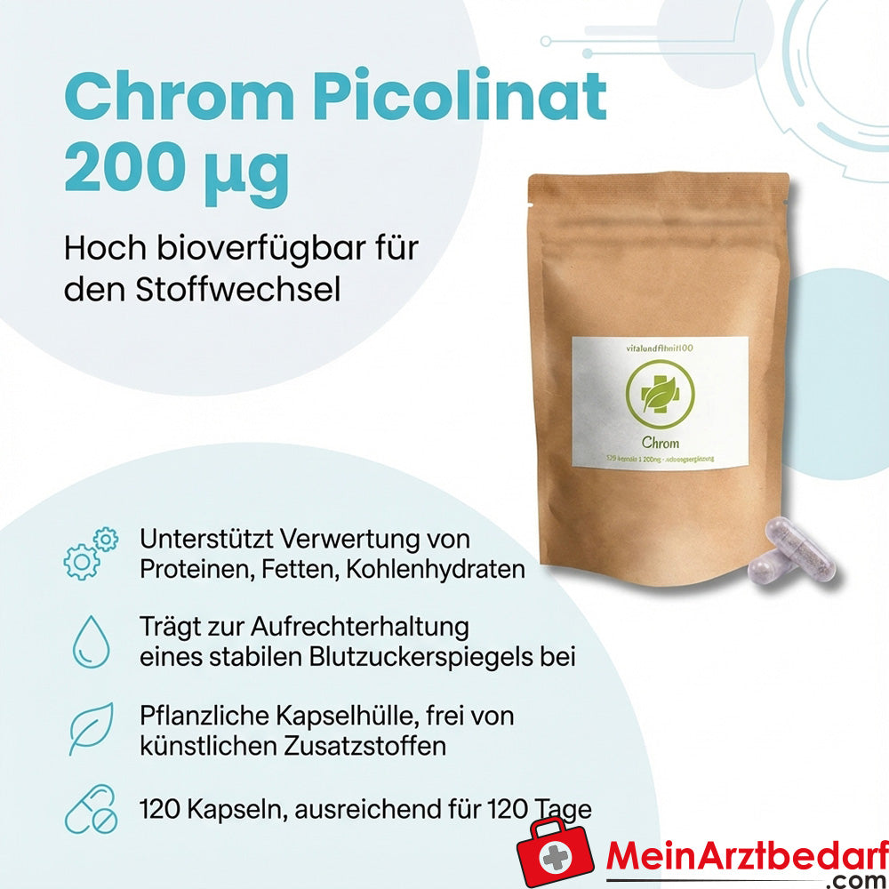 Chrom Picolinat 200 µg Kapseln 120 Stück Nahrungsergänzung