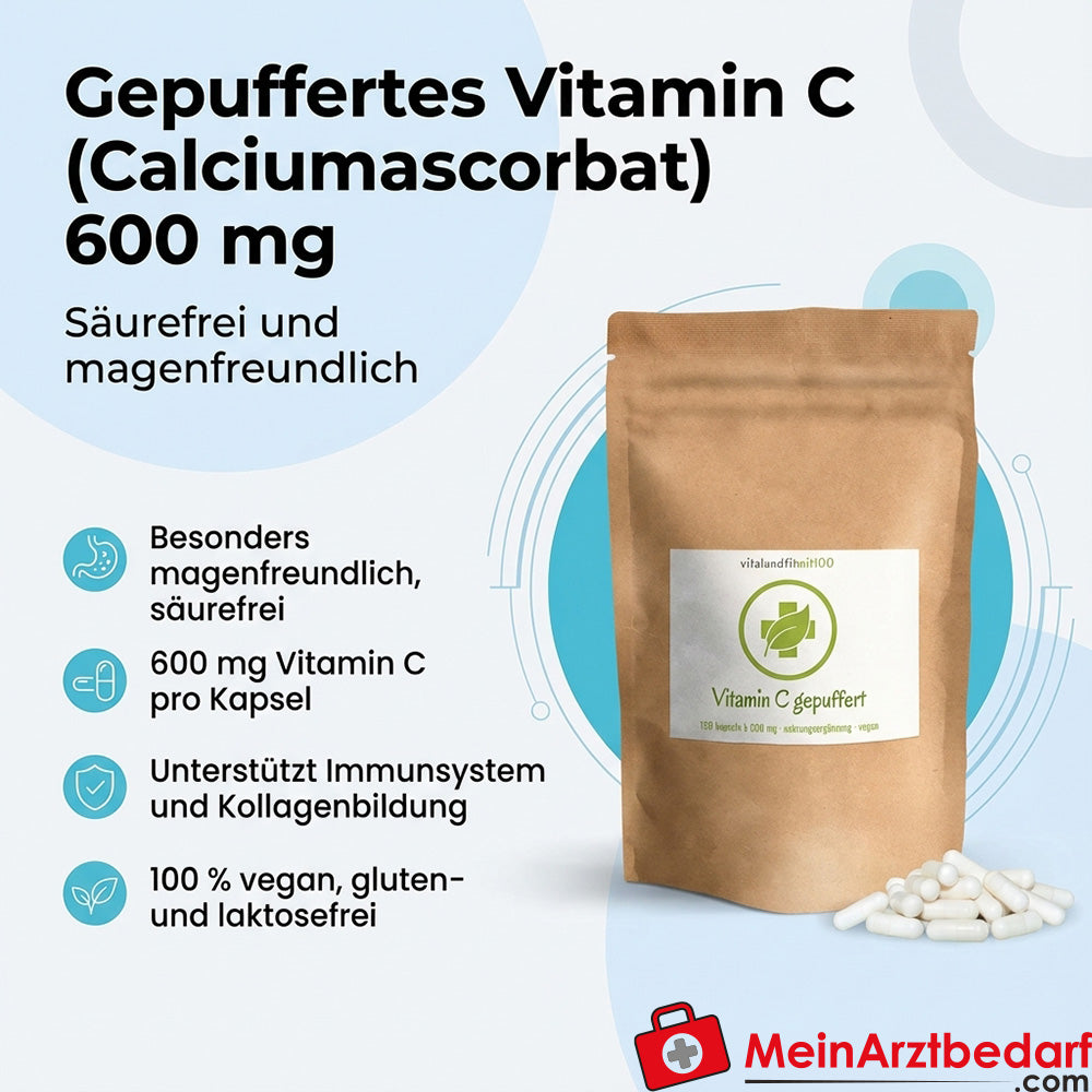 Gepuffertes Vitamin C (Calciumascorbat) 600 mg Kapseln säurefrei vegan
