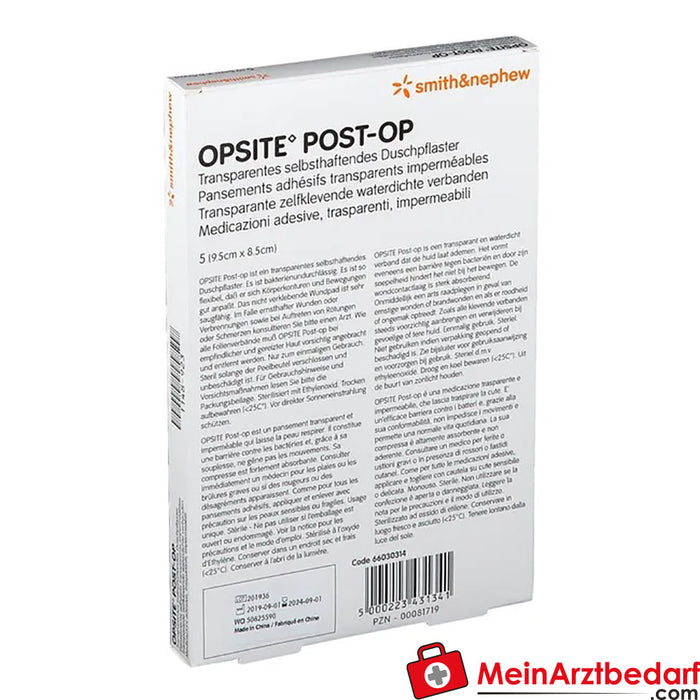 OPSITE® 术后无菌包 9.5 x 8.5 厘米，5 件。